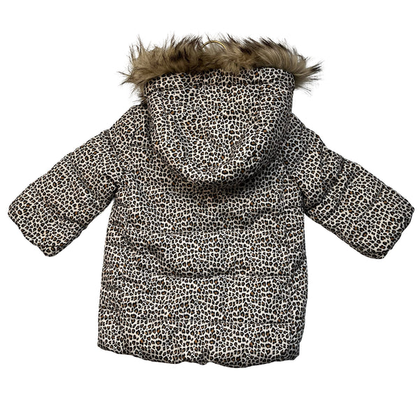 Baby Gap Primaloft Leopard Print Faux-Fur Trim Hooded Winter Coat - 18-24 Mo