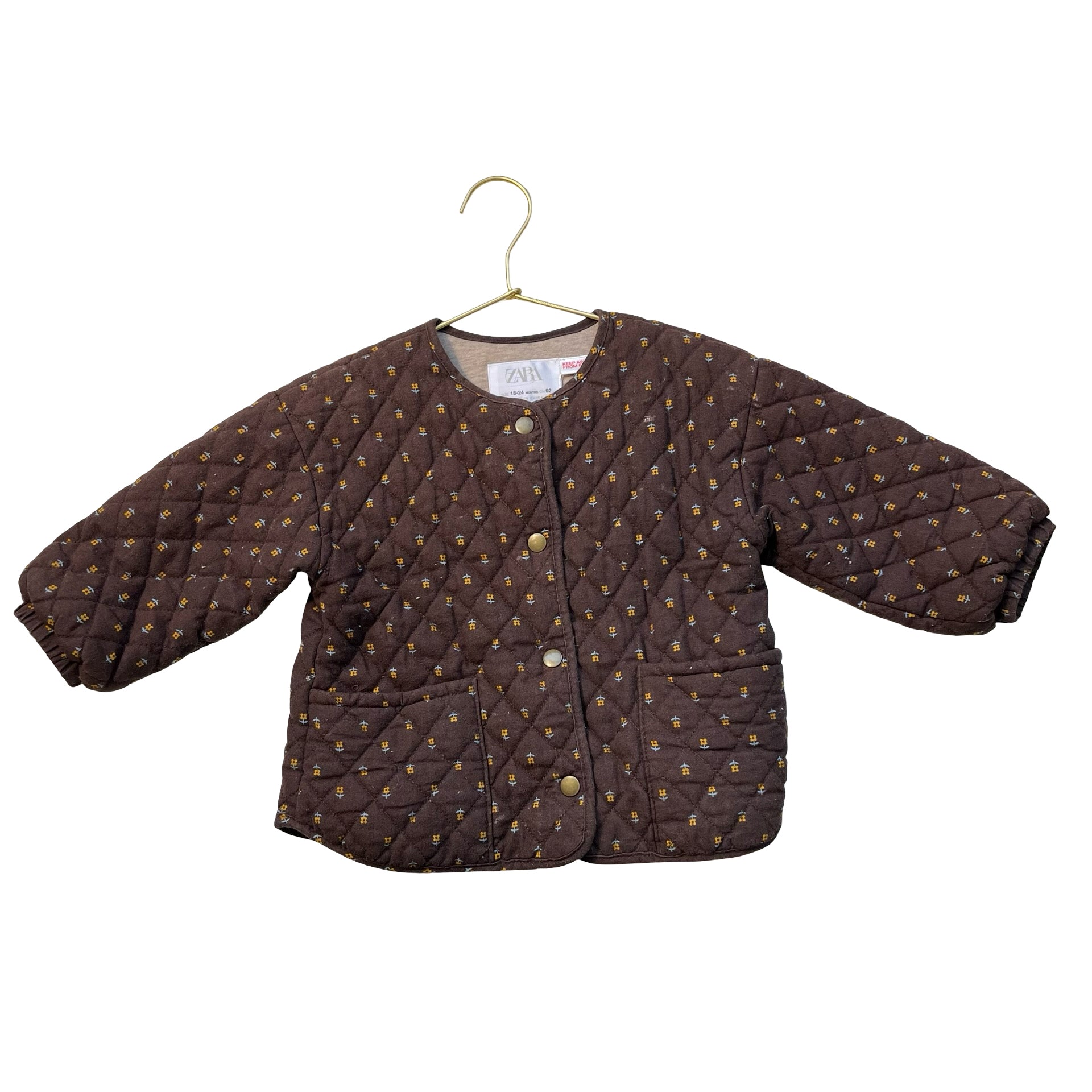 Zara Brown Flower Print Quilted Jacket - Size 18-24 Mo