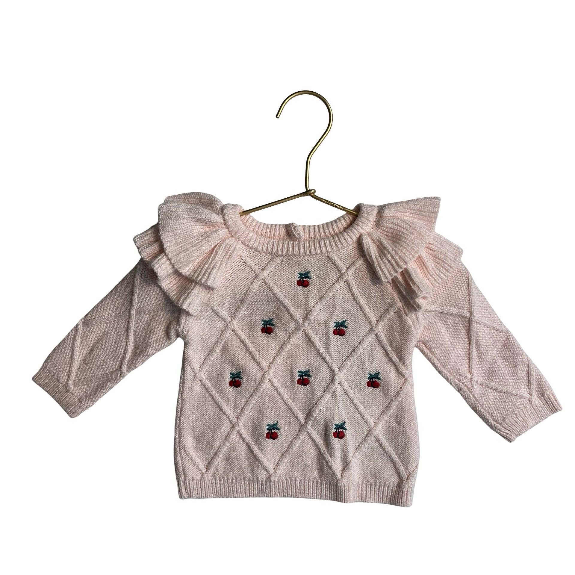 Janie and Jack Pink Embroidered Cherry Sweater - Size 3-6 Mo