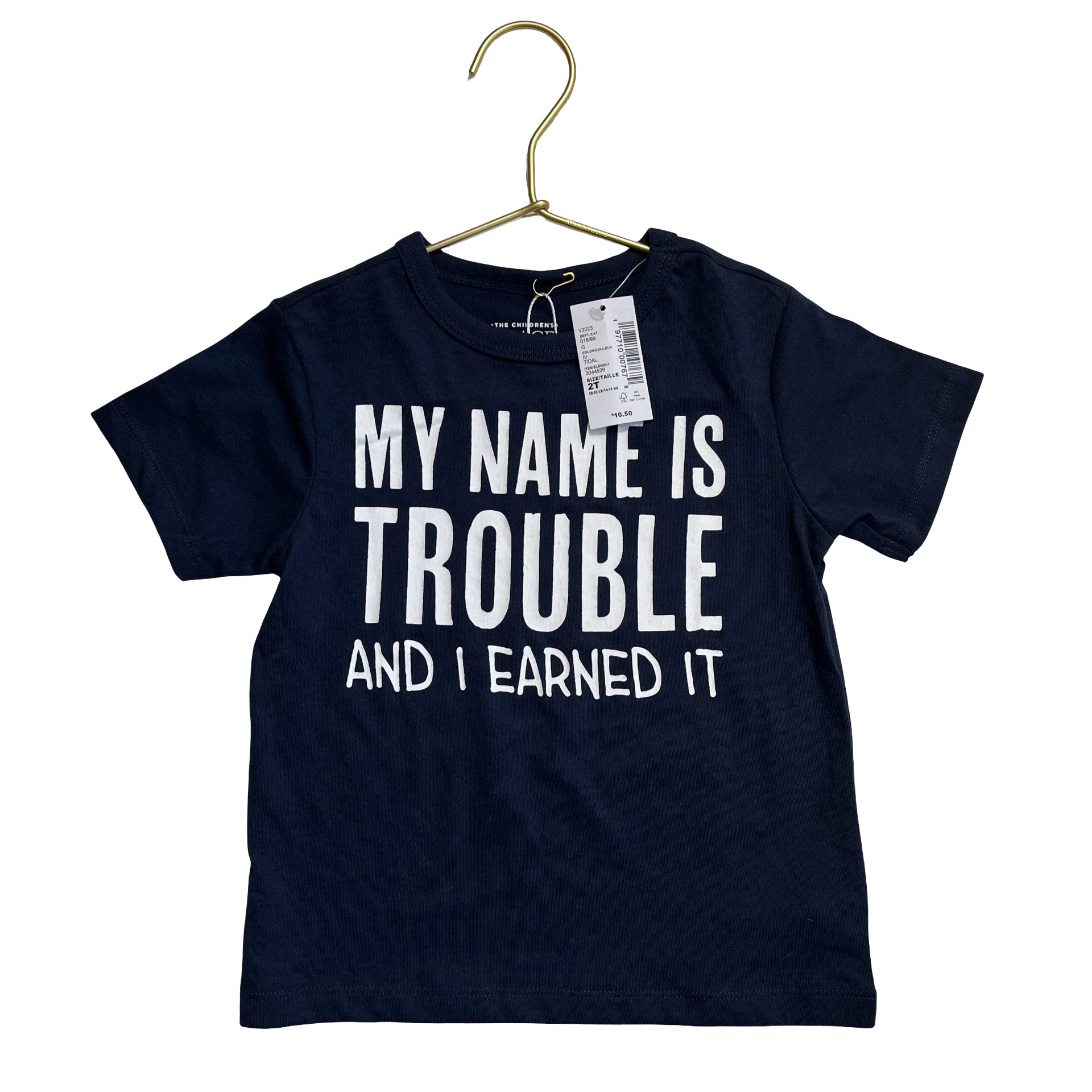 Children's Place Navy & White 'My Name is Trouble' T-Shirt with Tag - Size 2