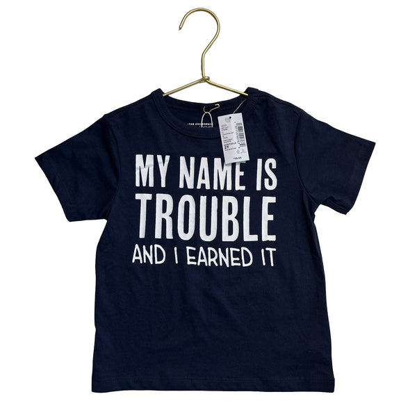 Children's Place Navy & White 'My Name is Trouble' T-Shirt with Tag - Size 2