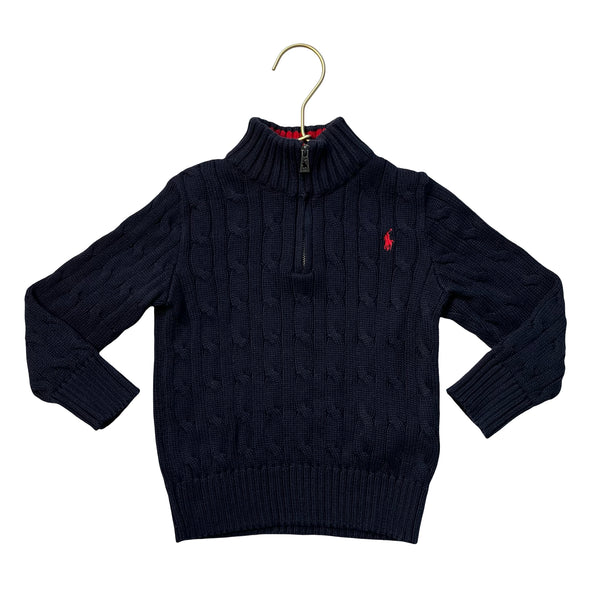 Polo Ralph Lauren Navy Cotton Cable-Knit Quarter-Zip Sweater - Size 3