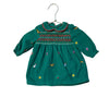 Baby Boden Green Corduroy Smocked & Embroidered Christmas Dress - Size 0-3 Mo