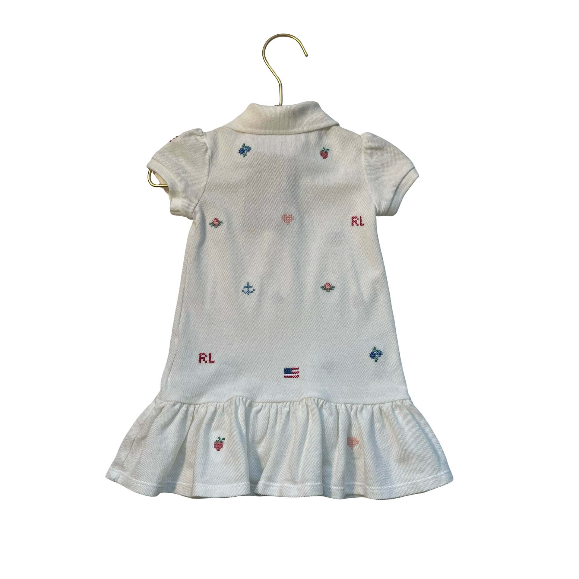 Ralph Lauren White Embroidered Polo Dress - Size 12 Mo