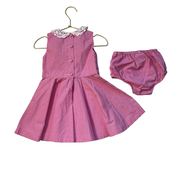 Ralph Lauren Pink Check Dress & Bloomers, Lace Collar - Size 18 Mo