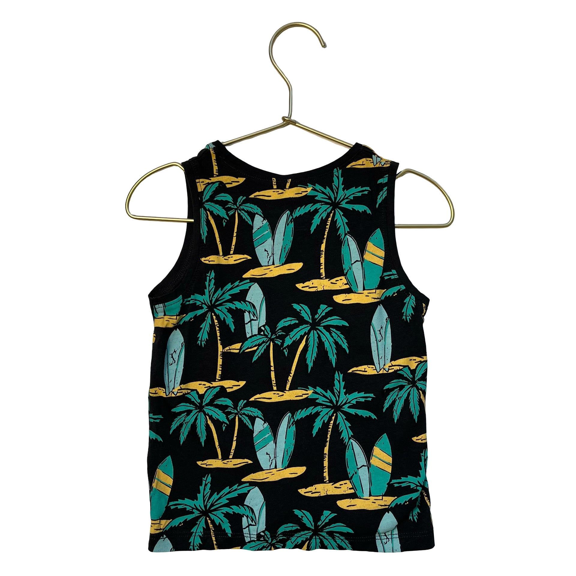 H&M Black, Green, Yellow Surfboard & Palm Tree Print Tank - Size 2T