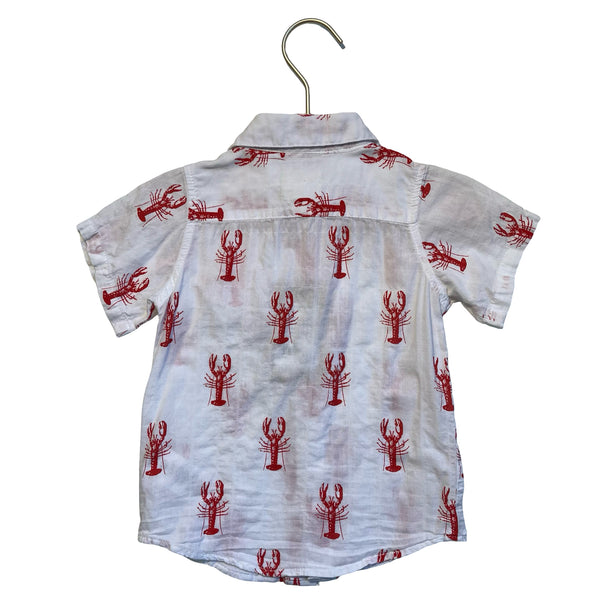 Me & Henry White & Red Lobster Print Button Down Shirt - Size 2-3Y