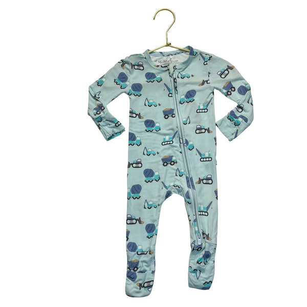Posh Peanut Light Blue Construction Truck One-Piece PJs - Size 3-6 Mo