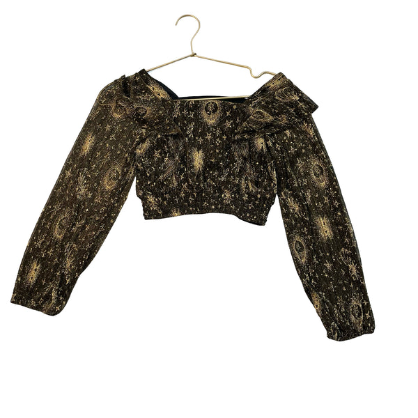 Aqua x Wicked Gold Metallic & Black Top - Size M 9-10