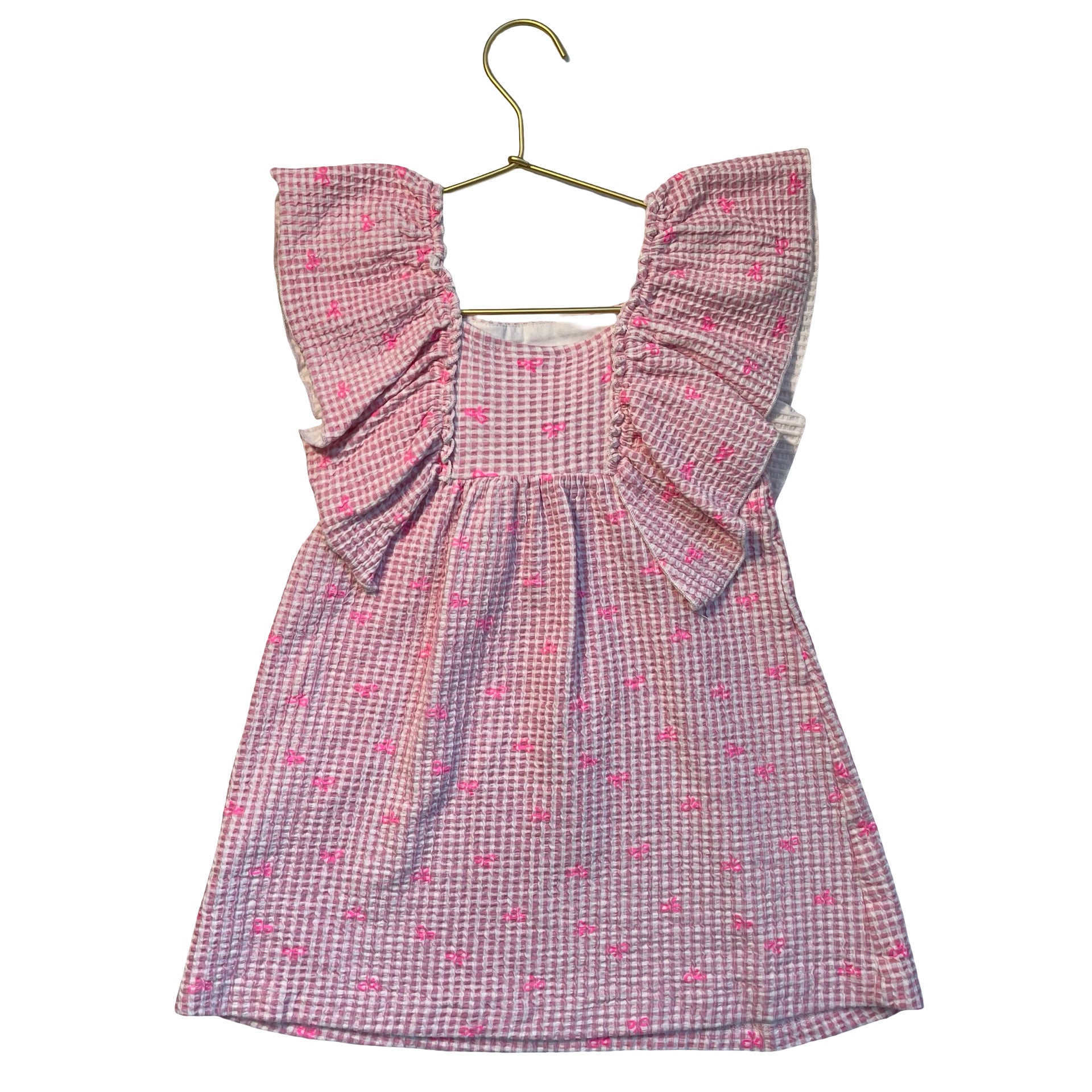 Zara Pink Check Bow Print Dress - Size 6