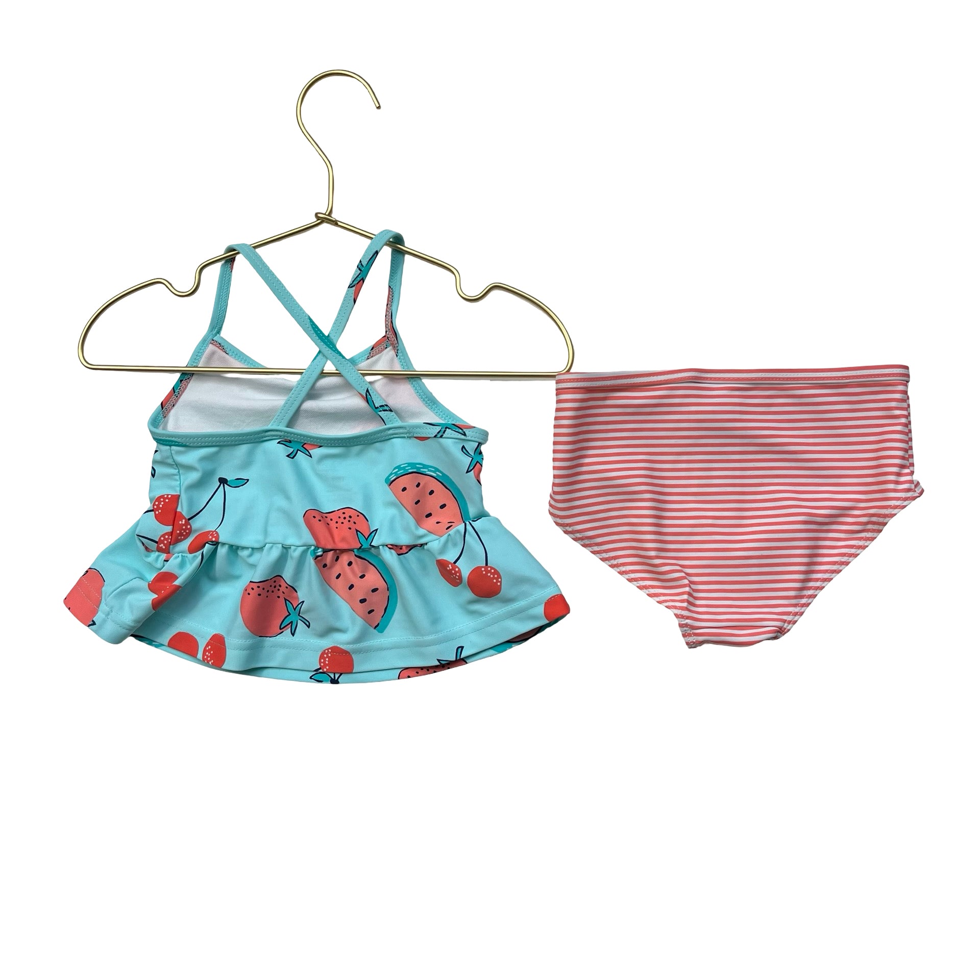 Carter's Teal Fruit & Striped Print 2 Piece Swim Suit - Size 18 Months