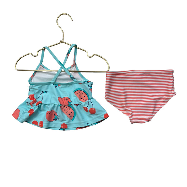 Carter's Teal Fruit & Striped Print 2 Piece Swim Suit - Size 18 Months