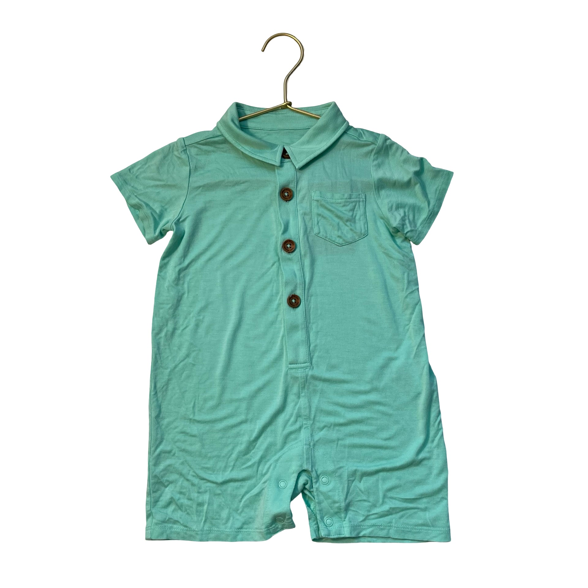 Posh Peanut Mint Green Polo Romper - Size 18-24 Mo