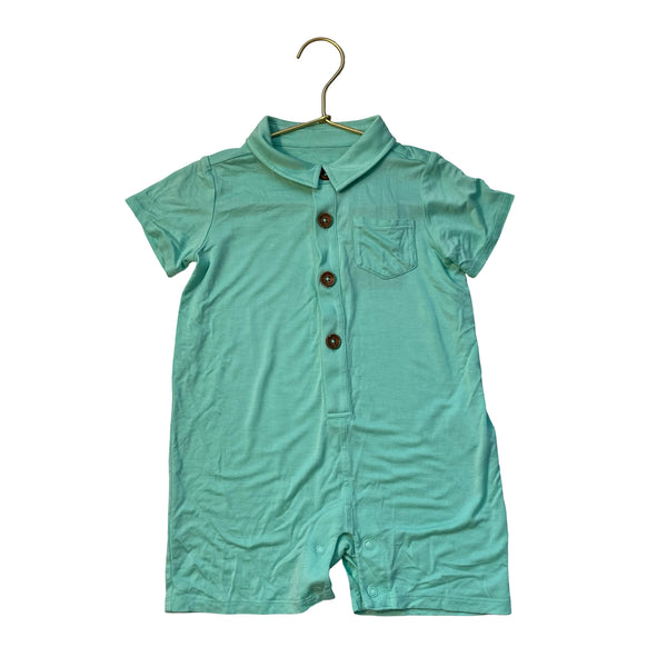 Posh Peanut Mint Green Polo Romper - Size 18-24 Mo