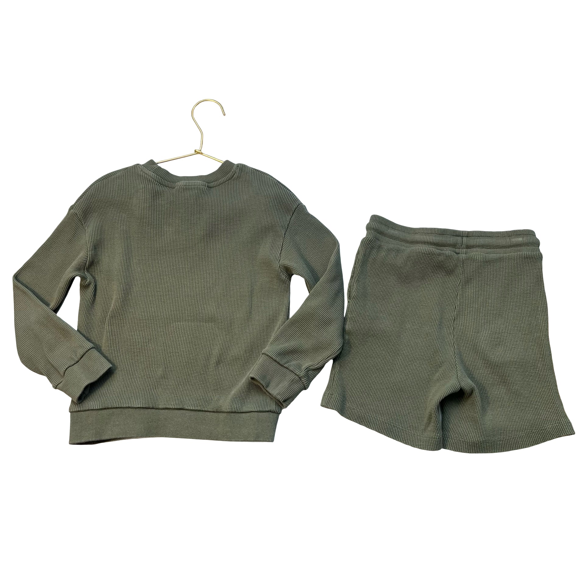 H&M Olive Green Waffle Shorts & Shirt Set - Size 6