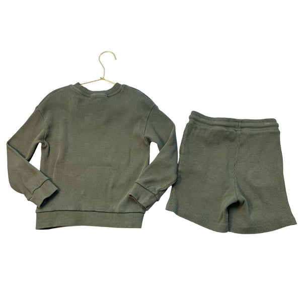 H&M Olive Green Waffle Shorts & Shirt Set - Size 6