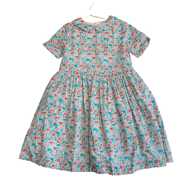 Jacadi White, Teal, Pink, Blue Floral Dress - Size 8A