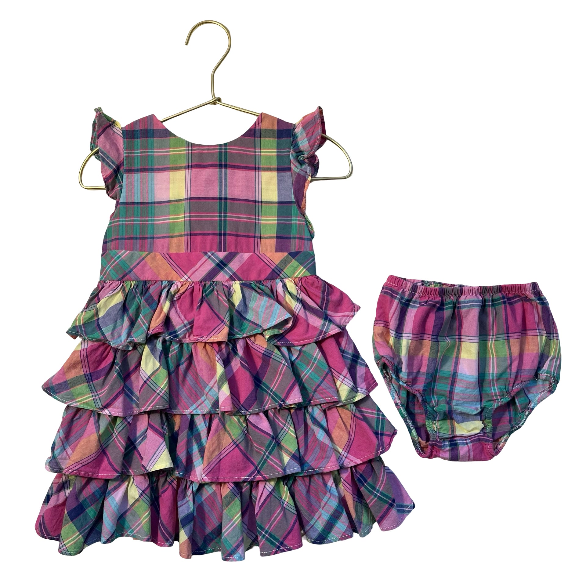 Ralph Lauren Colorful Madras Plaid Ruffle Dress & Bloomers - Size 18 Mo