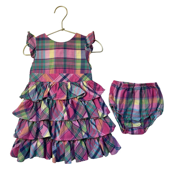 Ralph Lauren Colorful Madras Plaid Ruffle Dress & Bloomers - Size 18 Mo