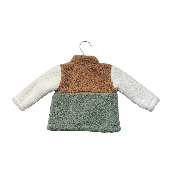 7 For All Mankind Sage Green, Brown, Ivory Sherpa Jacket with Tags - Size 3 - 6 Mo - Bounce Mkt