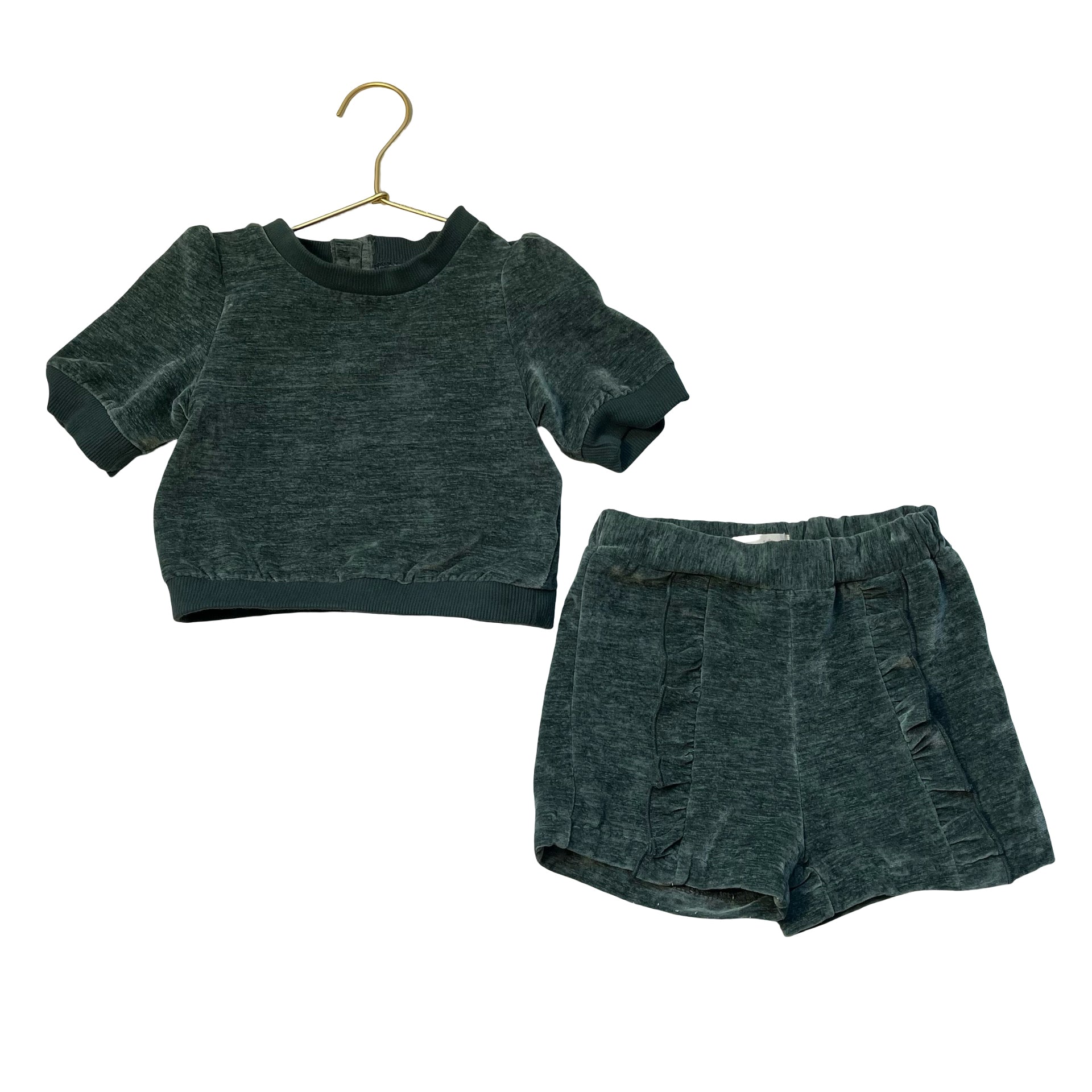Vignette Green Velour Shorts & Top Set - Size 2