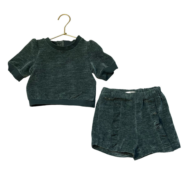 Vignette Green Velour Shorts & Top Set - Size 2