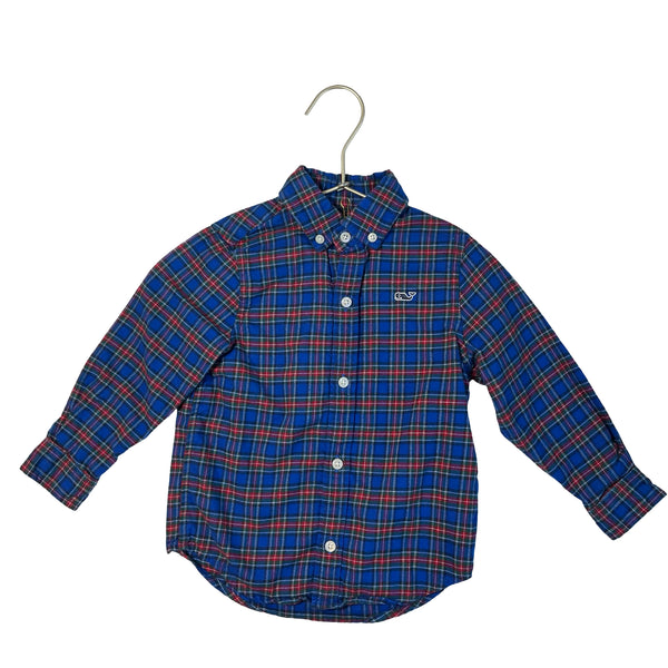 Vineyard Vines Blue Plaid Flannel Button Down Shirt - Size 2T