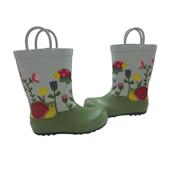 Cat & Jack Green & Blue Flower Rain Boots - Size 9