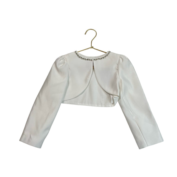 Tulleen Cream Satin Shrug, Pearl & Rhinestone Trim - Size 4Y