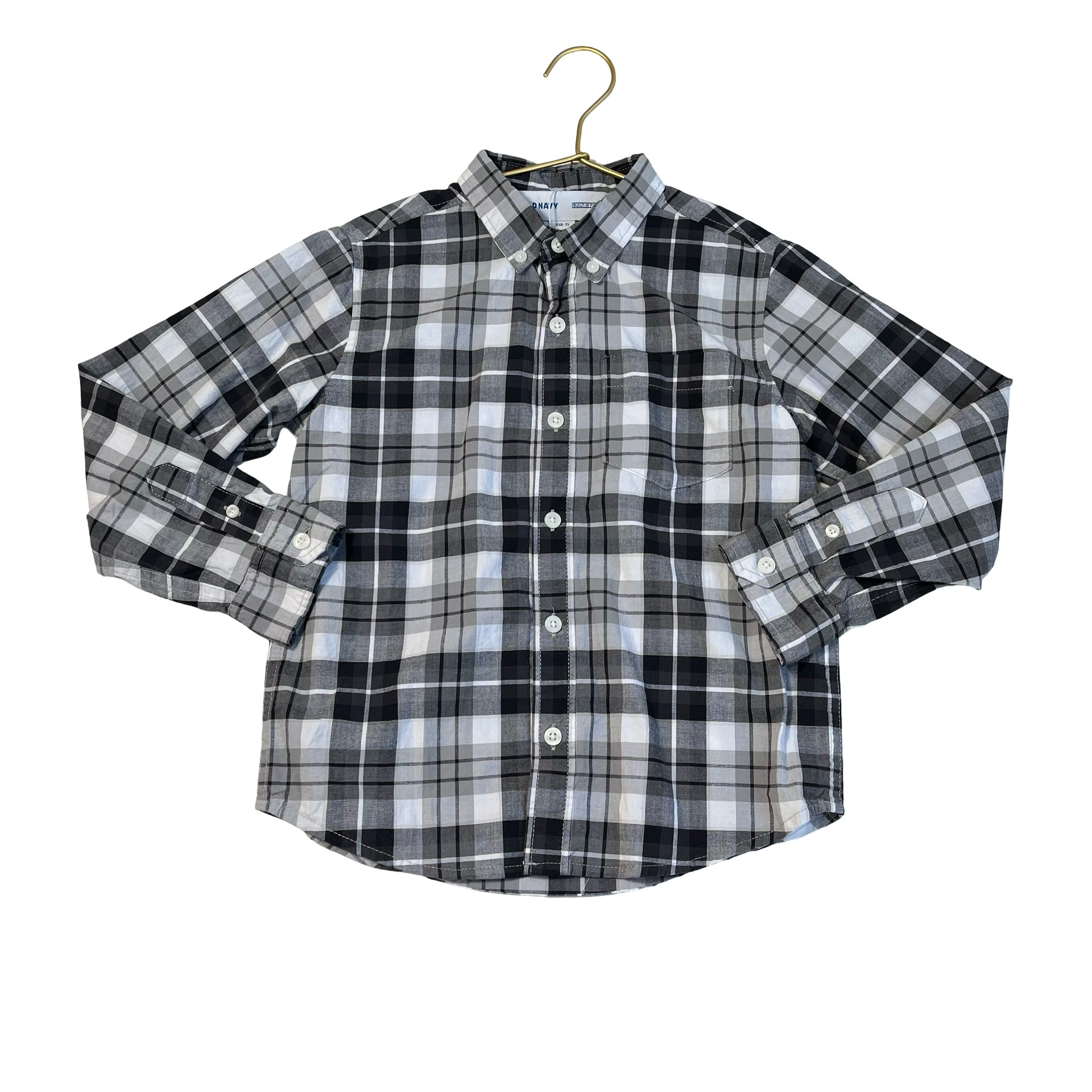 Old Navy Black, White, Gray Plaid Button Down Shirt - Size S 6-7