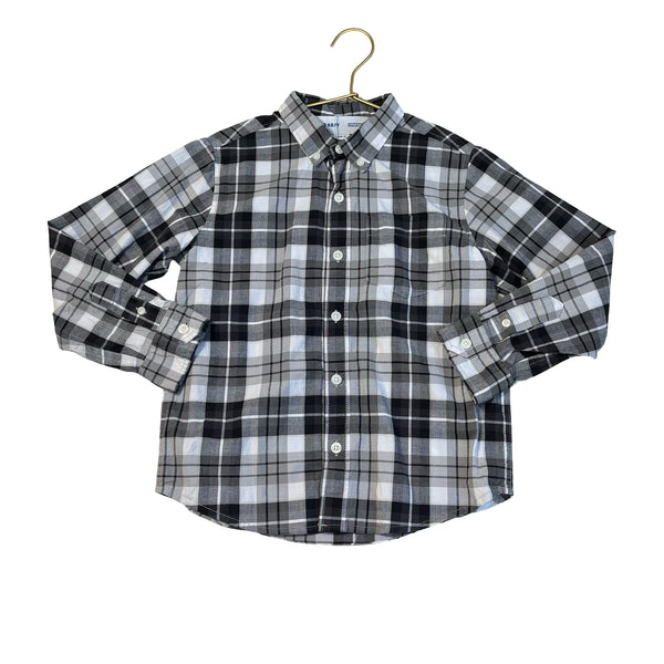 Old Navy Black, White, Gray Plaid Button Down Shirt - Size S 6-7