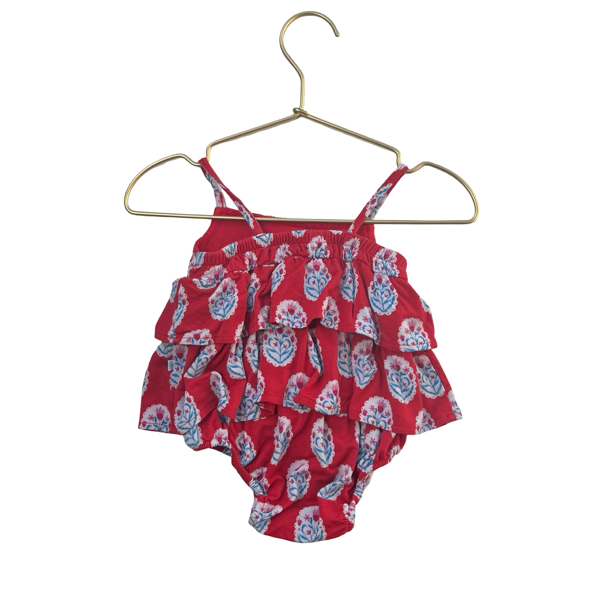 Posh Peanut Red, Ivory & Blue Floral Medallion Sleeveless Dress - Size 3-6 Mo