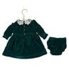 Nordstrom Green Velvet Dress & Bloomers, Lace Collar - Size 3 Mo
