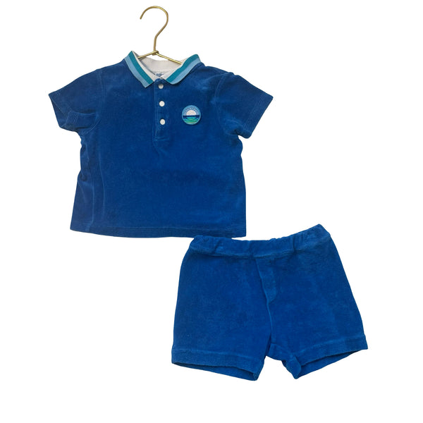 Jacadi Blue Terry Shorts & Polo Shirt Set - Size 24 Mo