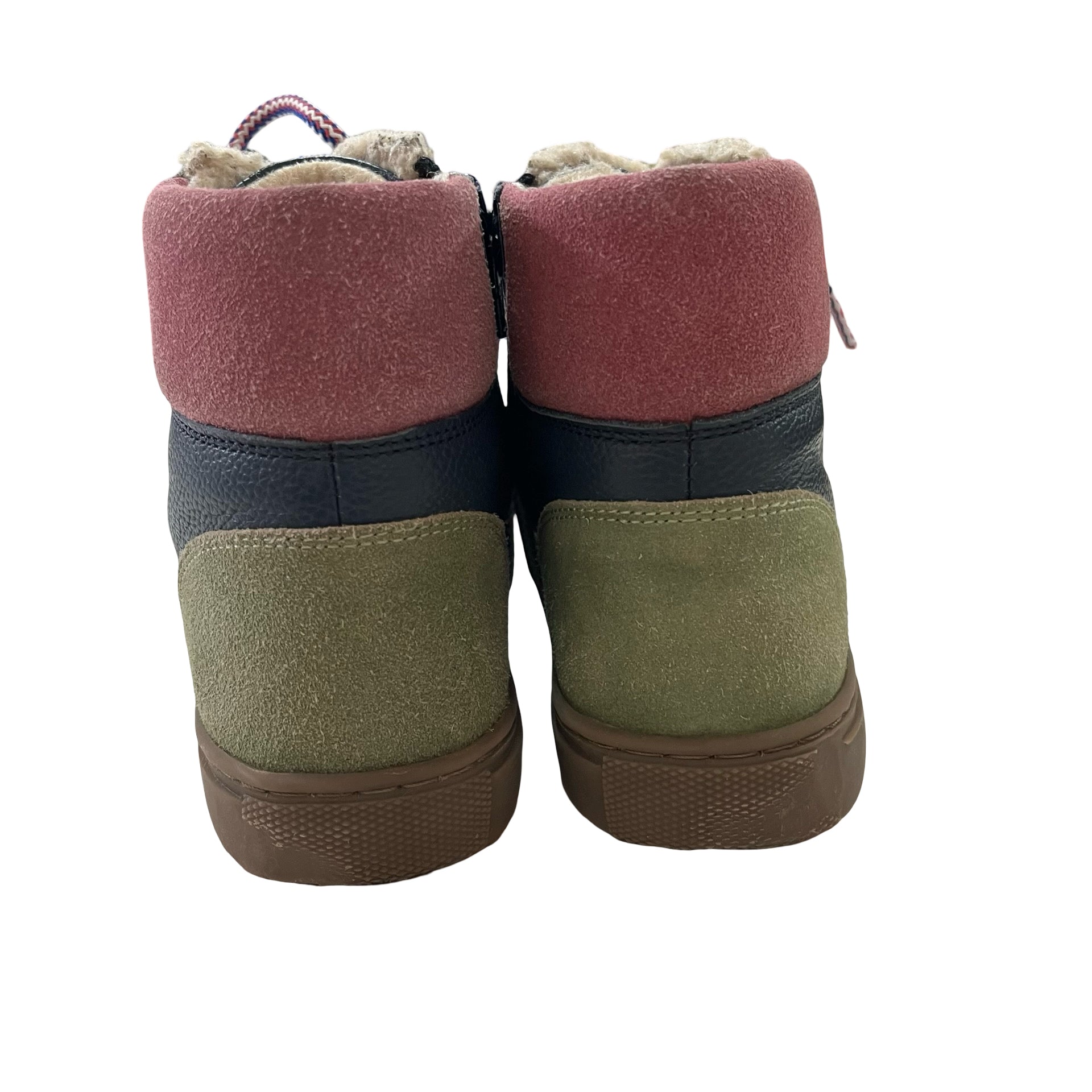 Mini Boden Navy & Colorful Leather Faux Fur Lined Boots - Size 32 (1Y Big Kid)