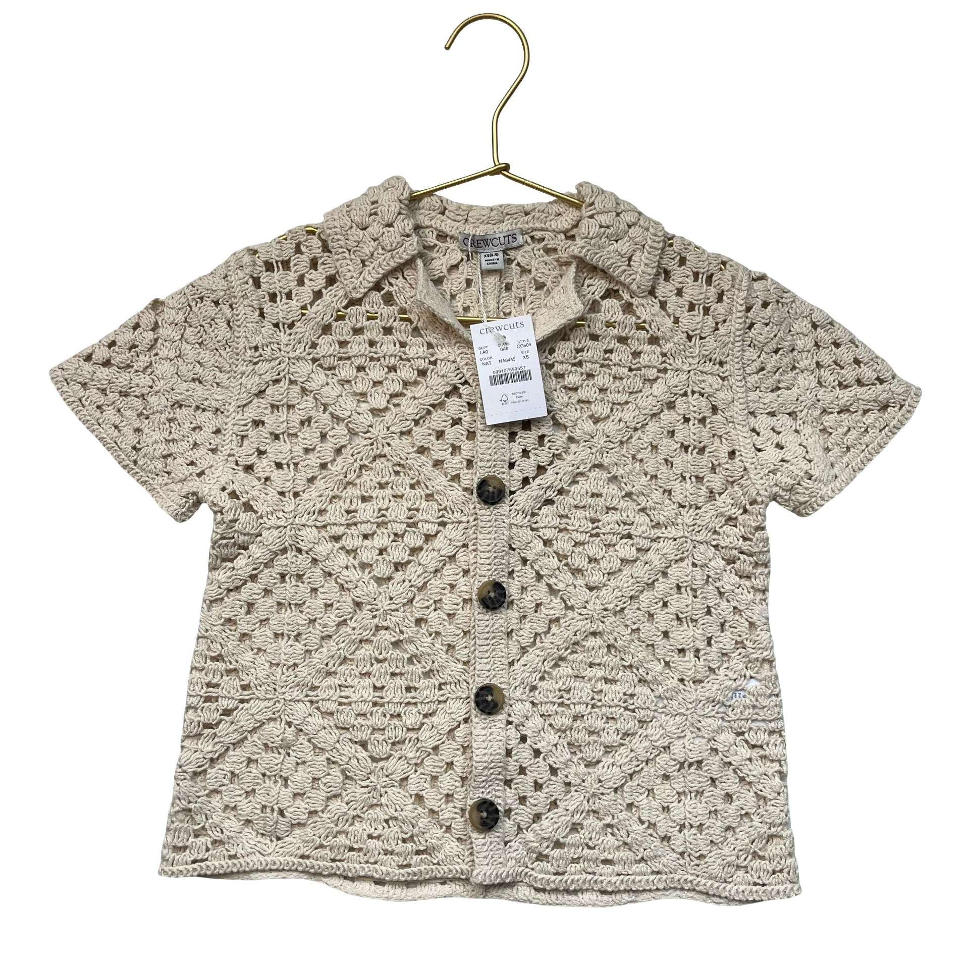 Crewcuts Ivory Cotton Crochet Button Down Shirt - Size XS 4-5