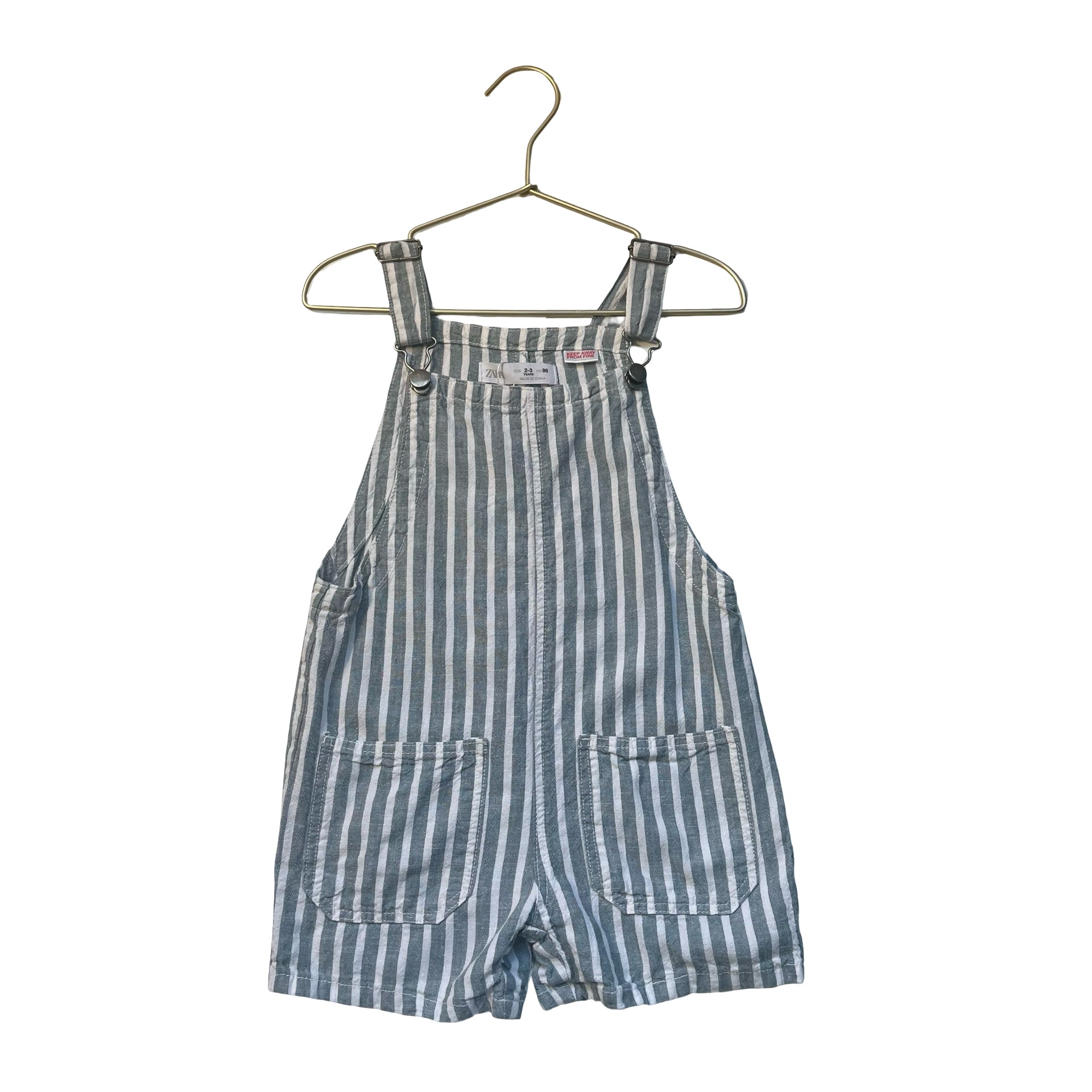 Zara Green & White Striped Linen-Blend Shortalls - Size 2-3