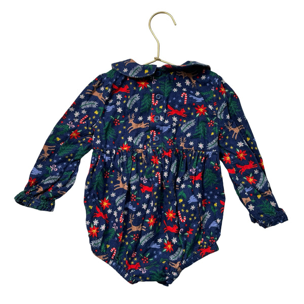 Hanna Andersson Navy Christmas Print Flannel Bodysuit - Size 3T