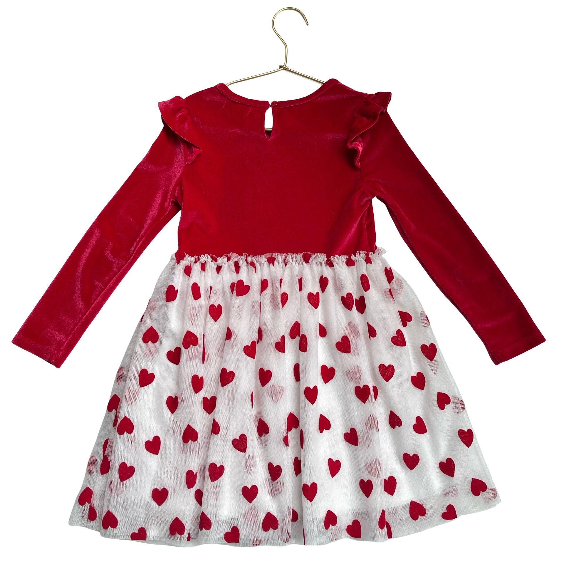 btween Heart Print Red Velour & White Tulle Dress - Size 6