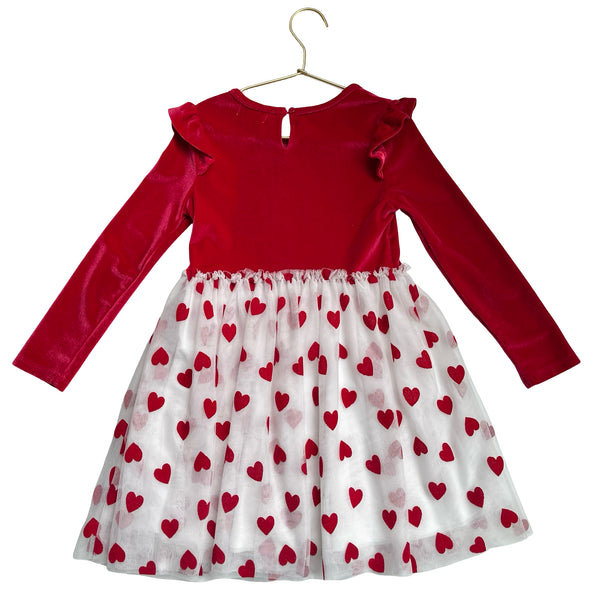 btween Heart Print Red Velour & White Tulle Dress - Size 6