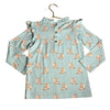 Kate Quinn Teal Ice-Skate Print Ruffle Shirt - Size 5Y