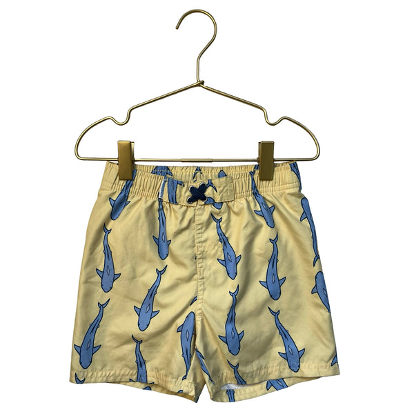 Rugged Butts Yellow & Blue Shark Print Swim Shorts - Size 4T
