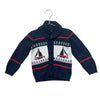 Janie and Jack Navy, White, Red Sailboat Shawl-Neck Cardigan Sweater - Size 2T