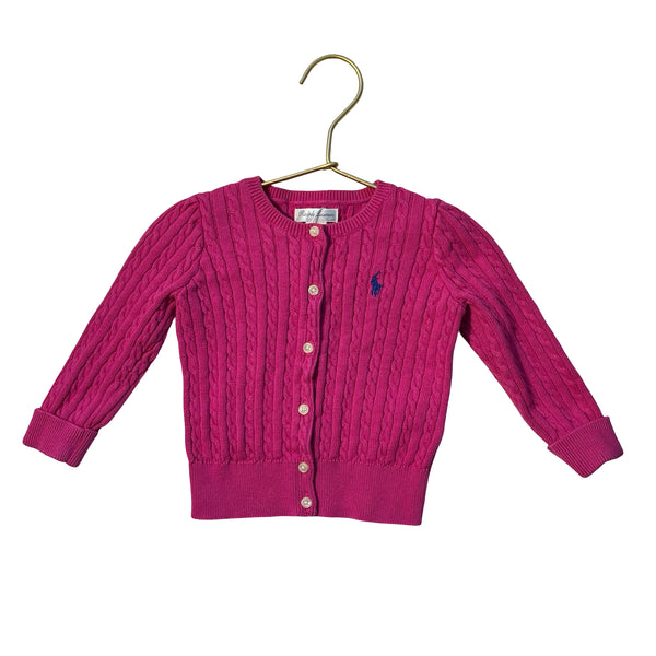 Ralph Lauren Raspberry Pink Cotton Cable-Knit Cardigan Sweater - Size 18 Mo