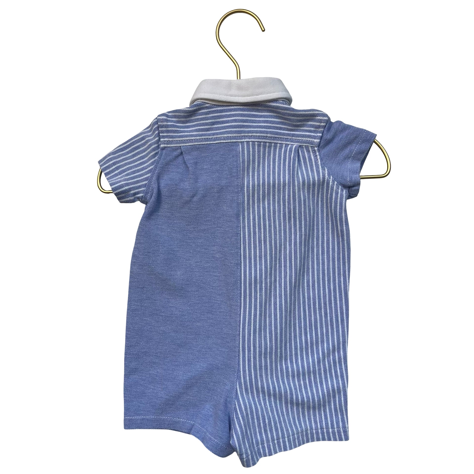 Ralph Lauren Blue & White Striped & Blue Button Down Romper - Size 3 Mo