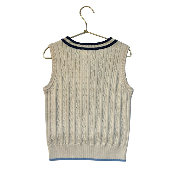 Baby Gap Ivory Cotton Cable Knit Sweater Vest, Blue Trim - Size 4