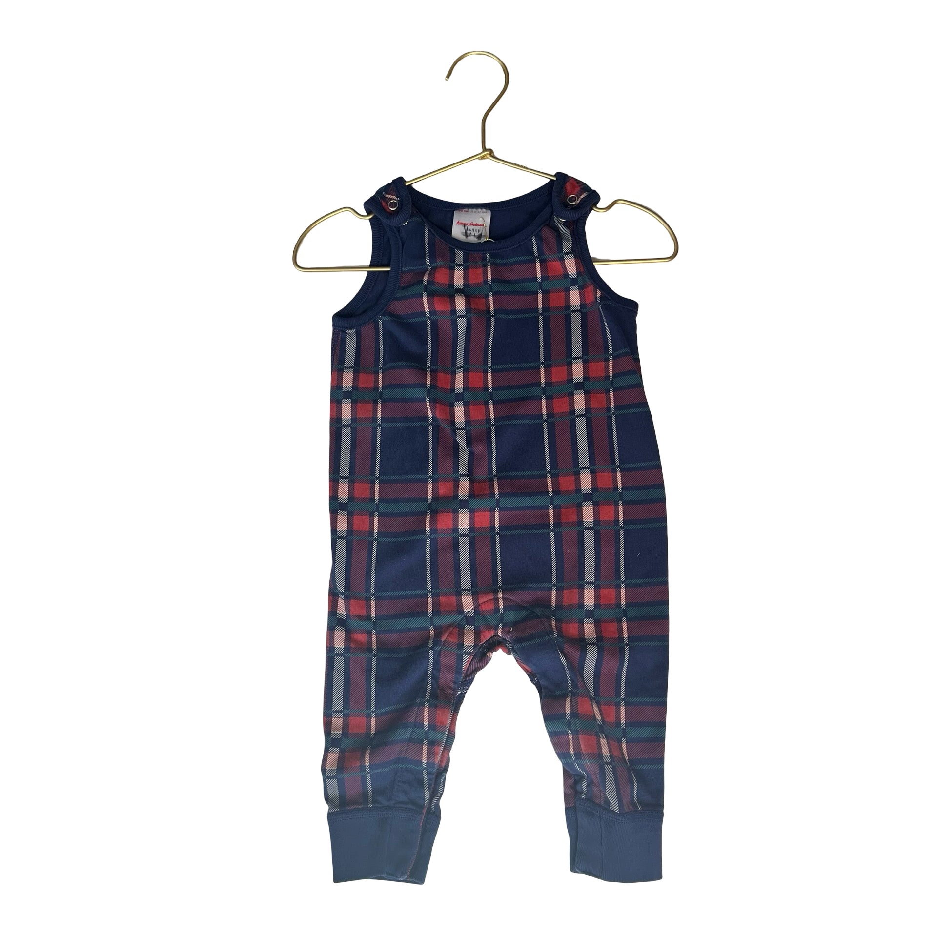 Hanna Andersson Navy Plaid One-Piece Overall Romper - Size 6-12 Mo