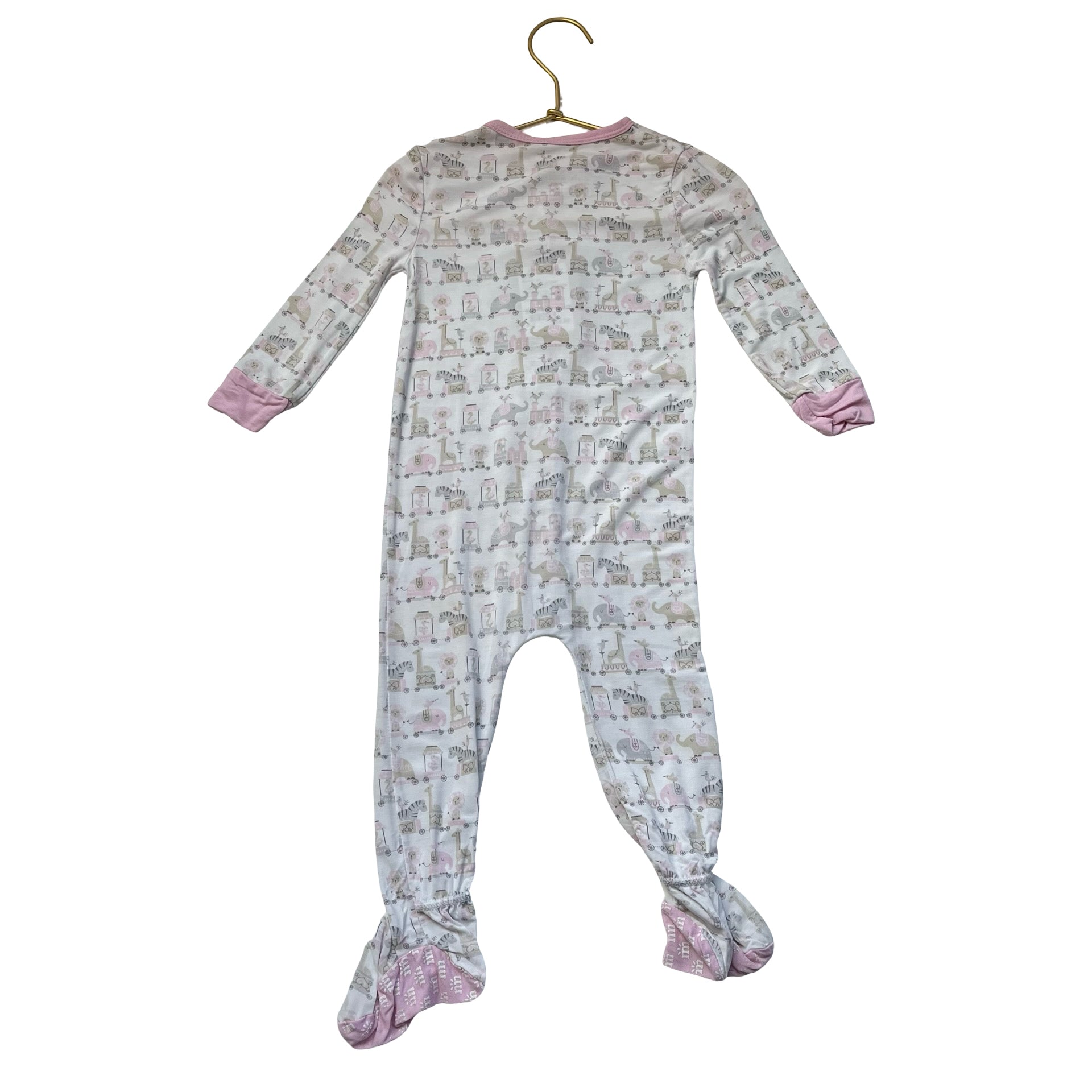 Magnetic Me Ivory, Pink, Tan Animal Pull Toy Print Footed PJs - Size 9-12 Mo