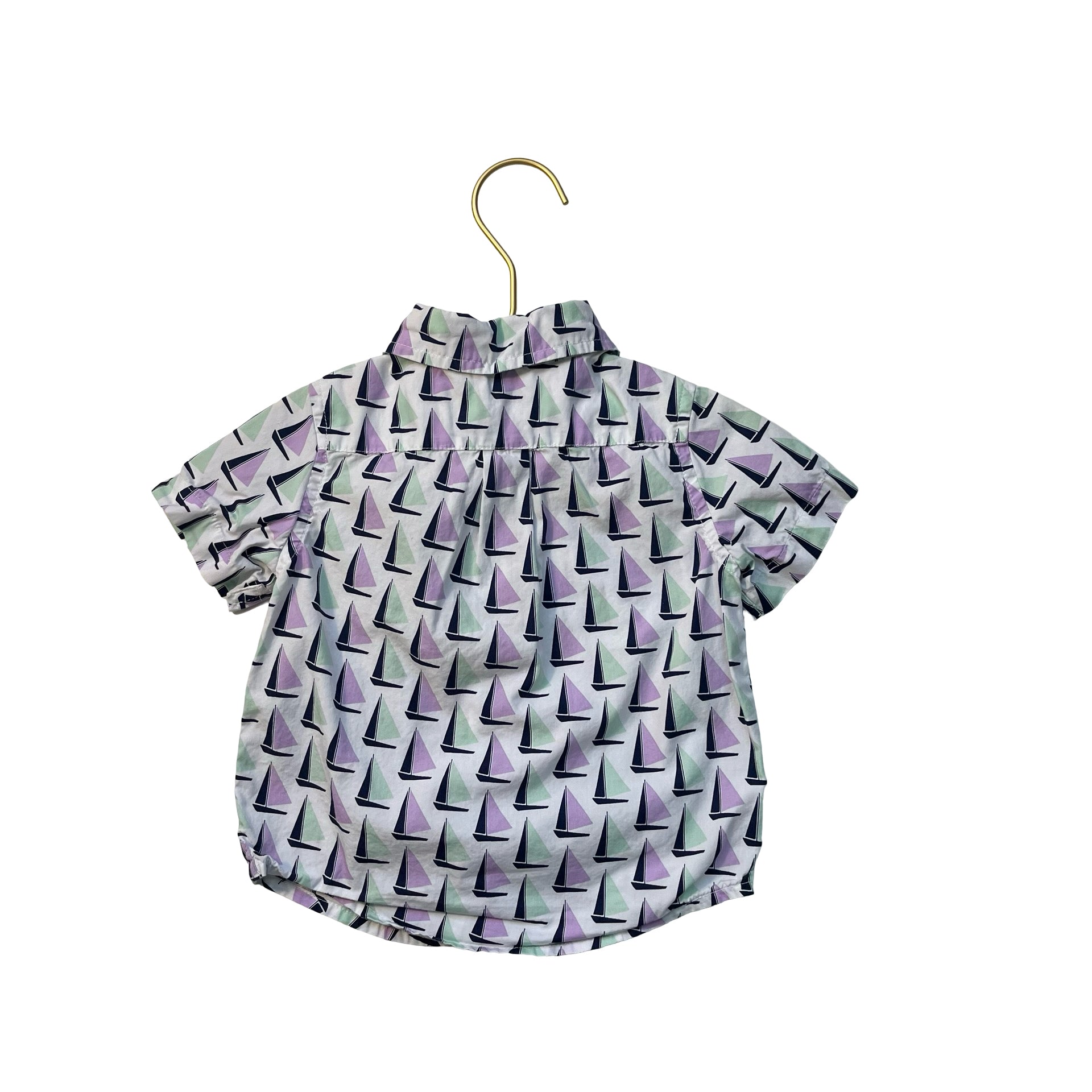 Janie and Jack White, Green, Purple, Navy Sailboat Print Button Down - 12-18 Mo