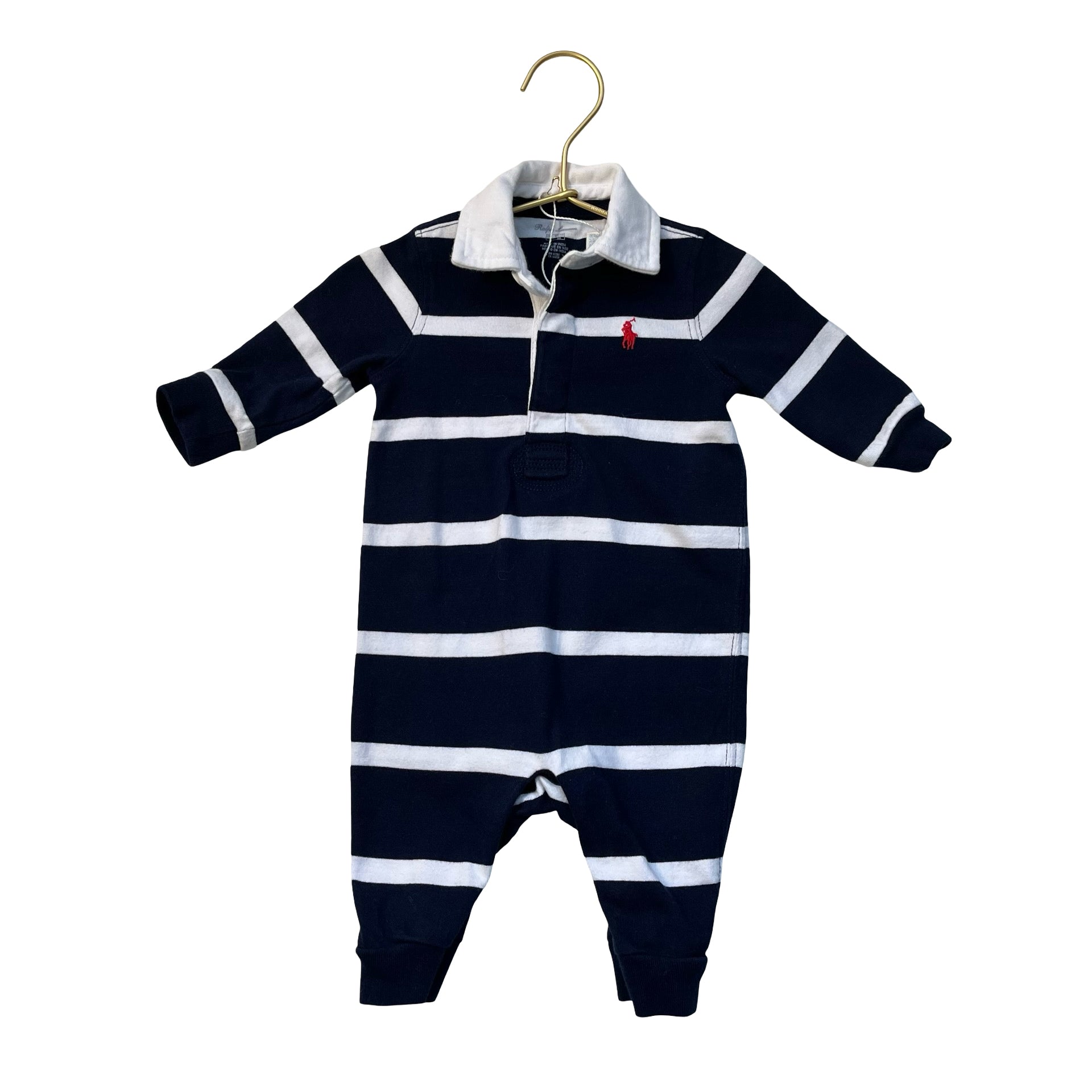 Ralph Lauren Navy & White Rugby One-Piece - Size 3 Mo